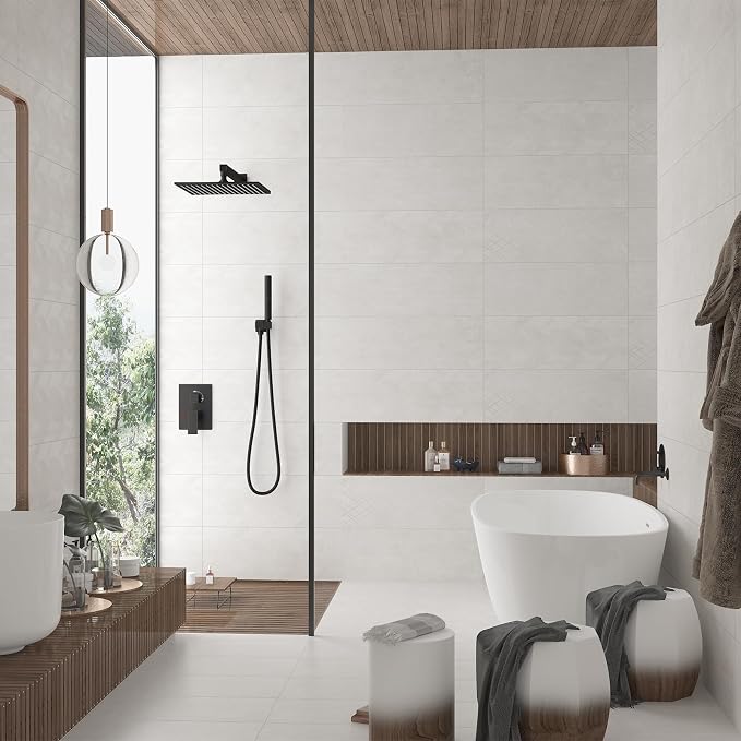 Hoimpro 12 Inch Shower Rain Head Shower System Faucet Set 2 in 1 Handheld - Image 2