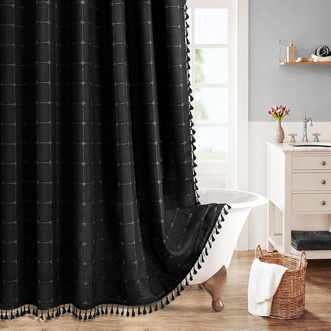 MitoVilla Black Boho Shower Curtains by MitoVilla