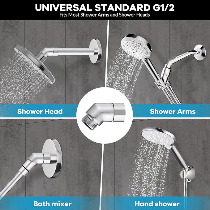 Shower Head Elbow Adapter, All Metal Handheld & Wall-Mounted Shower Arm - Image 6