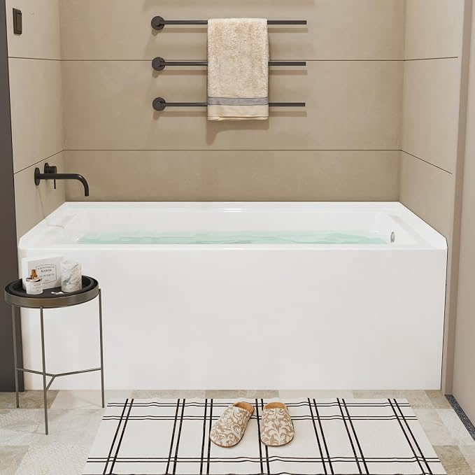 60 Inch Alcove Soaking Bathtub, Rectangular Acrylic Tub - Image 4