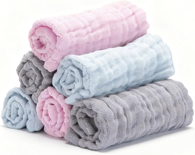 Organic Muslin Baby Washcloths 6 Pack Baby Bath Face Towel 12x12 Inch Extra by Unknown
