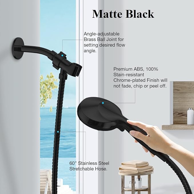 Matt Black Shower Head with Handheld Spray High Pressure-Multifunction Strong - Image 2