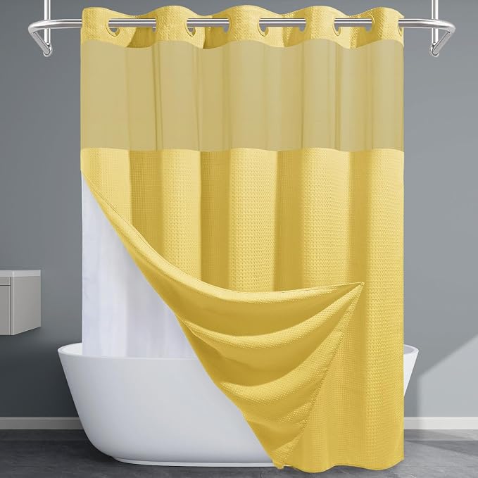 Yellow No Hook Shower Curtain by EUTXL