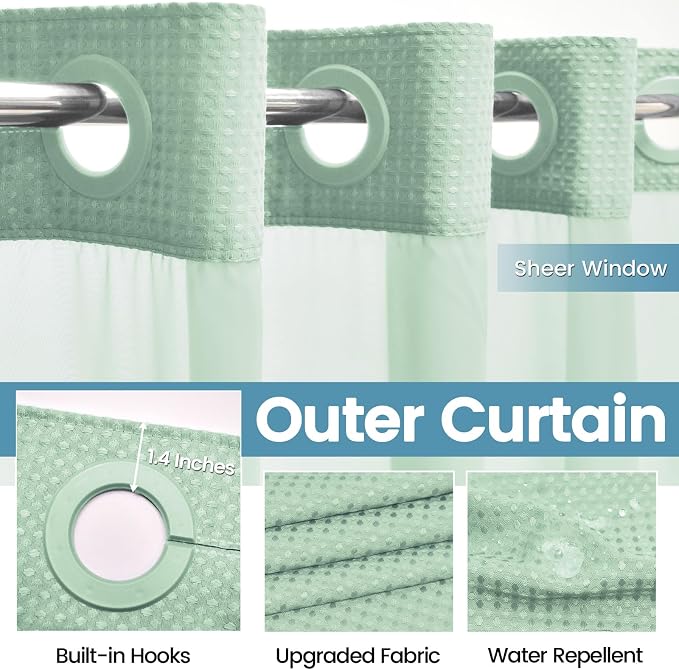Mint Green Long No Hook Shower Curtain - Image 5
