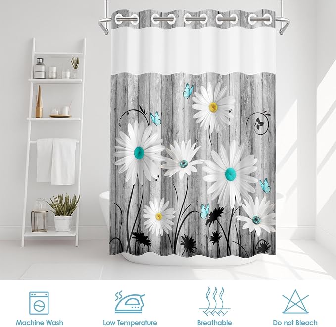 No Hook Flower Daisy Shower Curtain - Image 6
