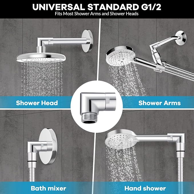 Shower Head Elbow Adapter, All Metal Handheld & Wall-Mounted Shower Arm - Image 6