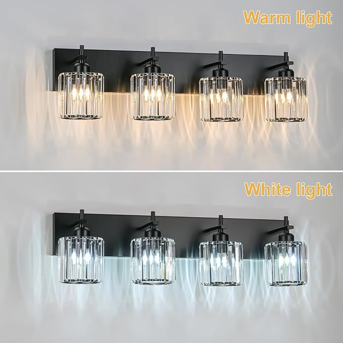 Black Crystal Bathroom Vanity Lights, Modern 4-Lights Bathroom Lighting - Image 5