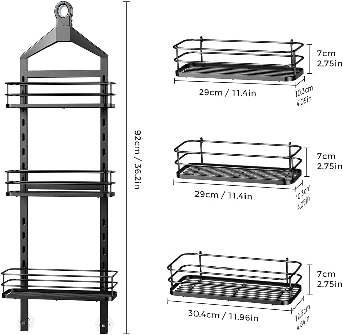 ODesign 3 Tier Height-Adjustable Shower Caddy Hanging Hanger Anti-Swing-Over - Image 9