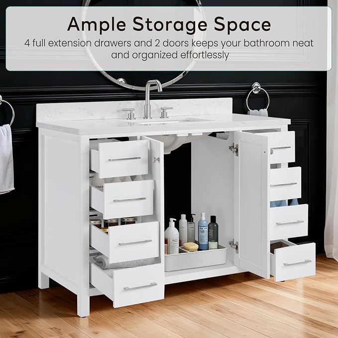 48’’ Bathroom Vanity with Undermount Sink, Soft-Closing Doors and Drawers - Image 4