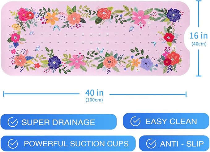 Pink Floral Bathtub Mat Non Slip - Image 7
