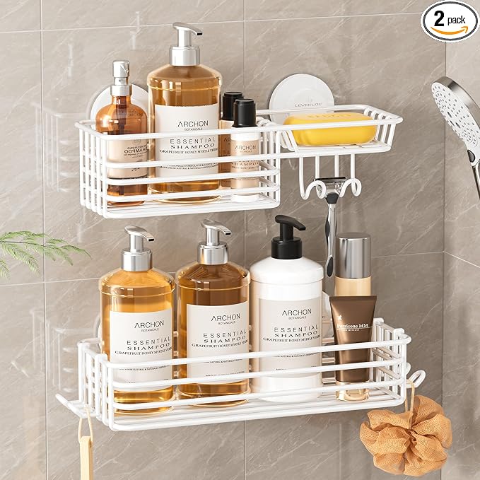 LEVERLOC Shower Caddy Suction Cup, 2 Pack Shelves by LEVERLOC