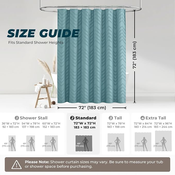 Teal Shower Curtain Boho Farmhouse Shower Curtain 72 x 72 Tufted Chevron - Image 8
