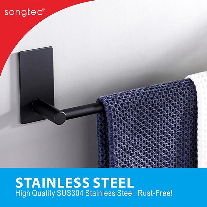 Adhesive Bath Towel Bar 24-inch Black, No Drill Stick On Towel Rack, Easy - Image 4