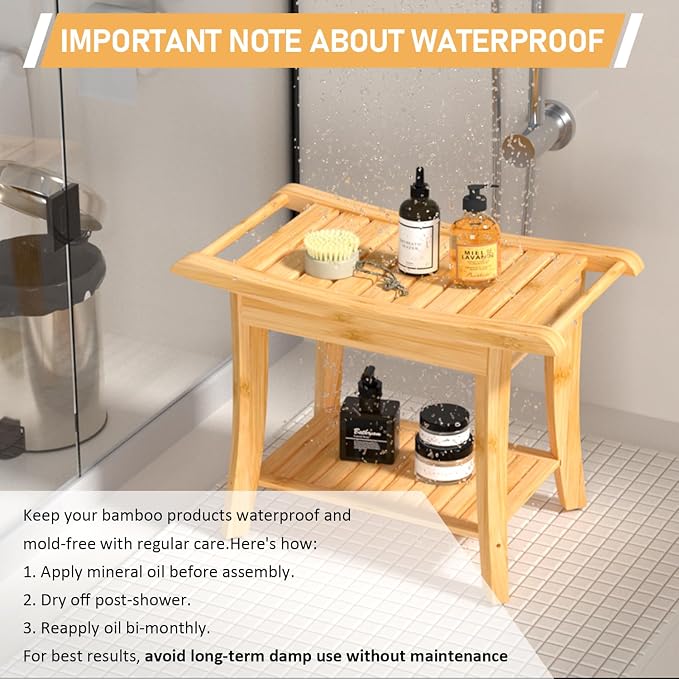 Zhuoyue Bamboo Spa Bath Shower Stool & Bench - Image 6