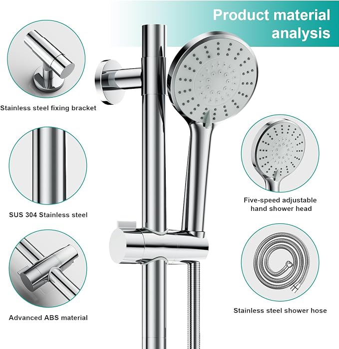 Shower Slide Bar Handheld Shower Head - Image 8