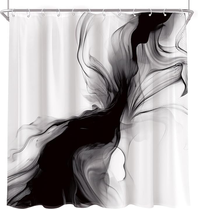 Cinbloo Black and White Shower Curtain 60Wx72H Abstract Bathroom Decor - Image 7
