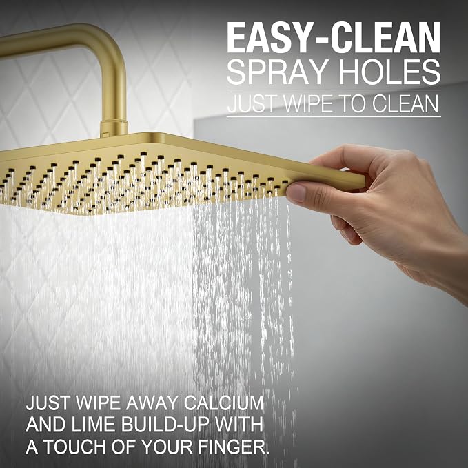 Lava Odoro 12-inch Modern Square Shower Faucet Set Brushed Gold, Shower Trim Kit - Image 7