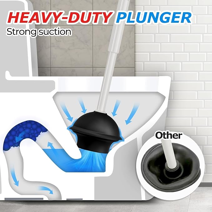 3Pack 2 in 1 Toilet Brush and Plunger Set, Extended Handle Plunger, Toilet Bowl - Image 3