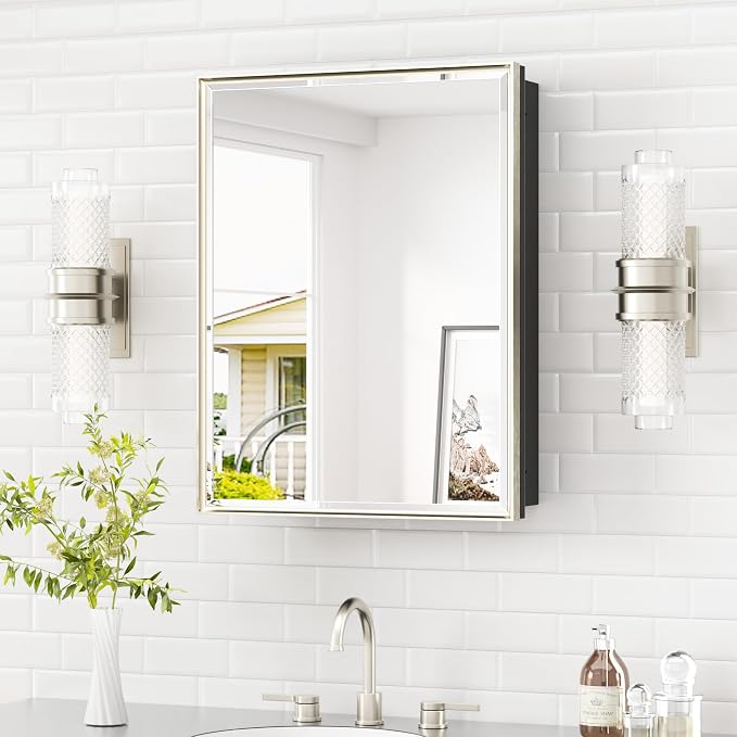 TETOTE Brushed Nickel Medicine Cabinet 20" x 26" Recessed or Surface by TETOTE