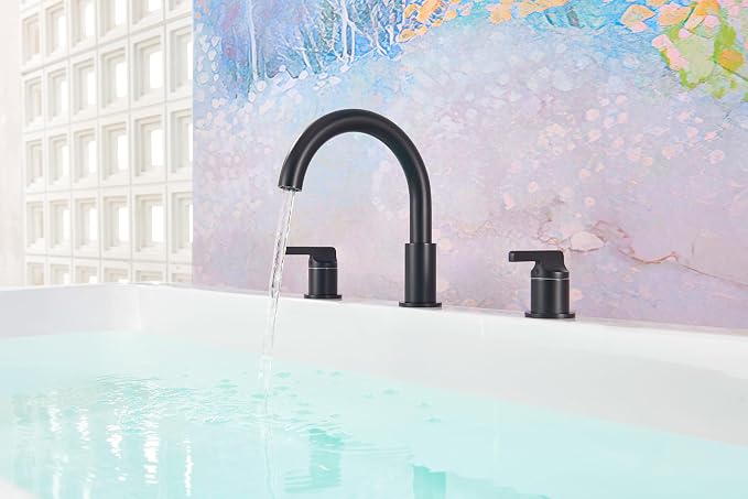 SITGES Matte Black High-Arc Bathtub Faucet, Solid Brass, 2-Handle Deck Mount - Image 2