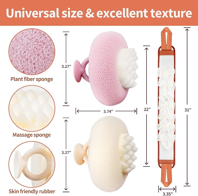 Deep Exfoliating Bath Set 3PCS: 2 Super Soft Sunflower Suction Cup Bath Balls - Image 2