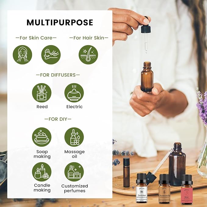 yethious Rose Jasmine Chamomile Essential Oil Set Organic 100% Pure - Image 5