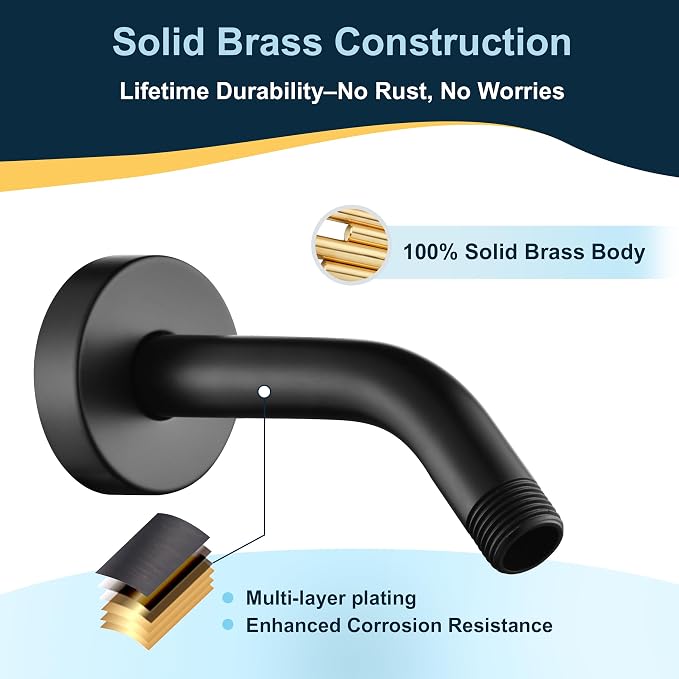 BRIGHT SHOWERS Shower Arm with Flange, Solid Brass 6 Inch Wall Mount Shower - Image 2