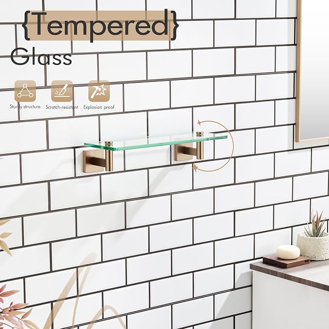 KOKOSIRI Wall Shelves Bathroom Hardware Glass Floating Shelf Small Hanging Rack - Image 5