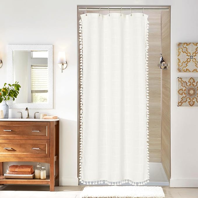 MitoVilla Cream White Small Stall Shower Curtain 36 x 72, Narrow Polyester by MitoVilla