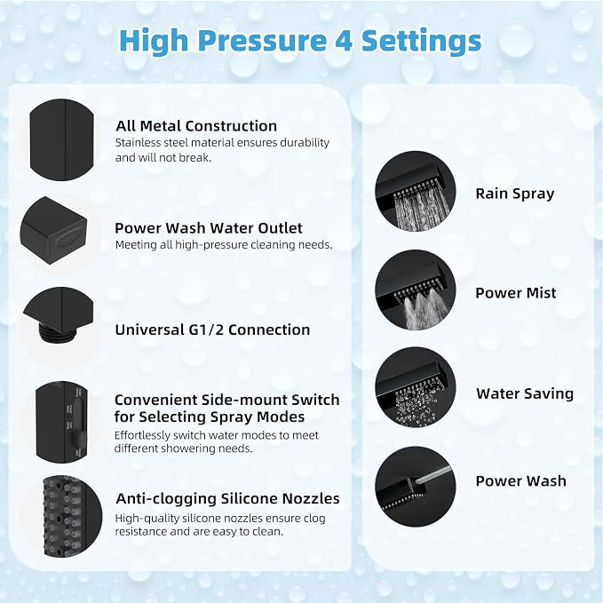 Hibbent All Metal CUPC Certified 12'' Rainfall Shower Head, Dual Shower Head - Image 5