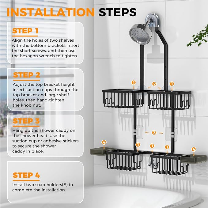 REINHARDT Aluminum Shower Caddy Hanging Adjustable Shower Caddy, Rustproof - Image 8