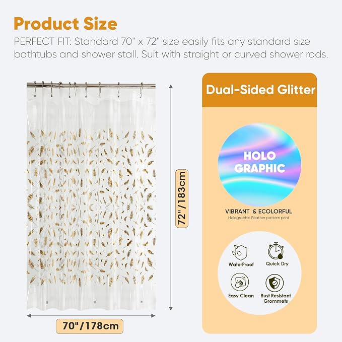 Plastic Shower Curtain Liner, Waterproof Printed PEVA Shower Curtain - Image 2