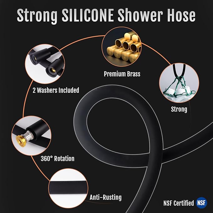 Shower Hose, Food Grade Silicone Shower Head Hose, Kink-Free Handheld Shower - Image 3
