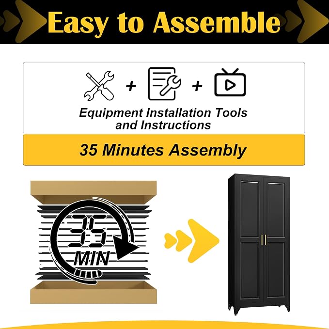 Kitchen Pantry Cabinet, 75”Black Metal Storage Cabinets - Image 8