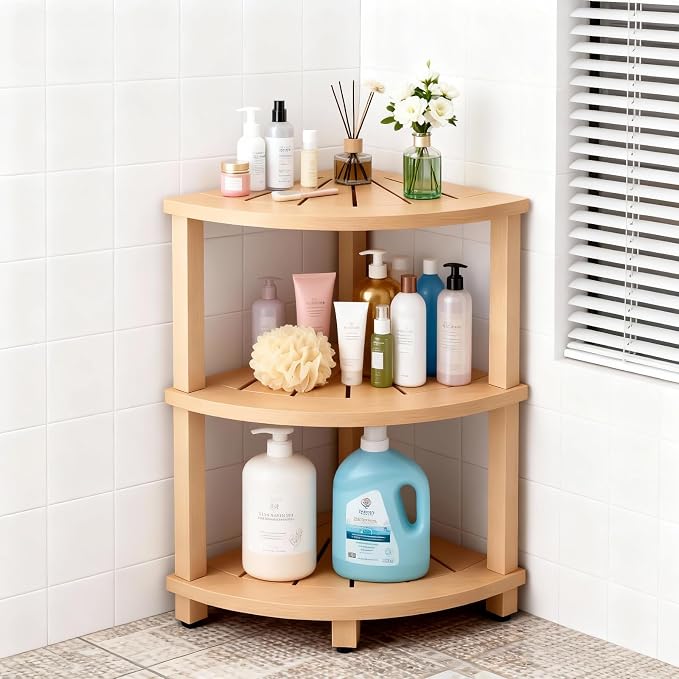3-Tier Corner Shower Storage Stand, HIPS Shower Caddy Stand Shower Stool by ACUELGardenFurniture