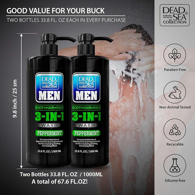 Dead Sea Collection Mens Body Wash 3 in 1 – Peppermint Body Wash - Image 3