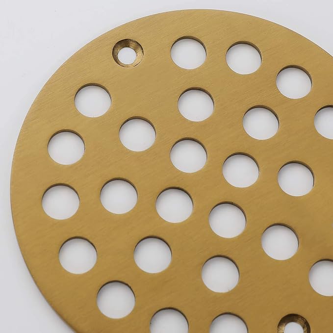 4 Inch OD Round Screw-in Brushed Gold Shower Drain Strainer - Image 6