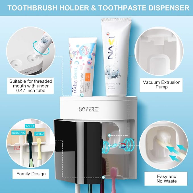 Boperzi Dustproof Cover Toothbrush Holder Wall Mounted Automatic Dispenser - Image 3