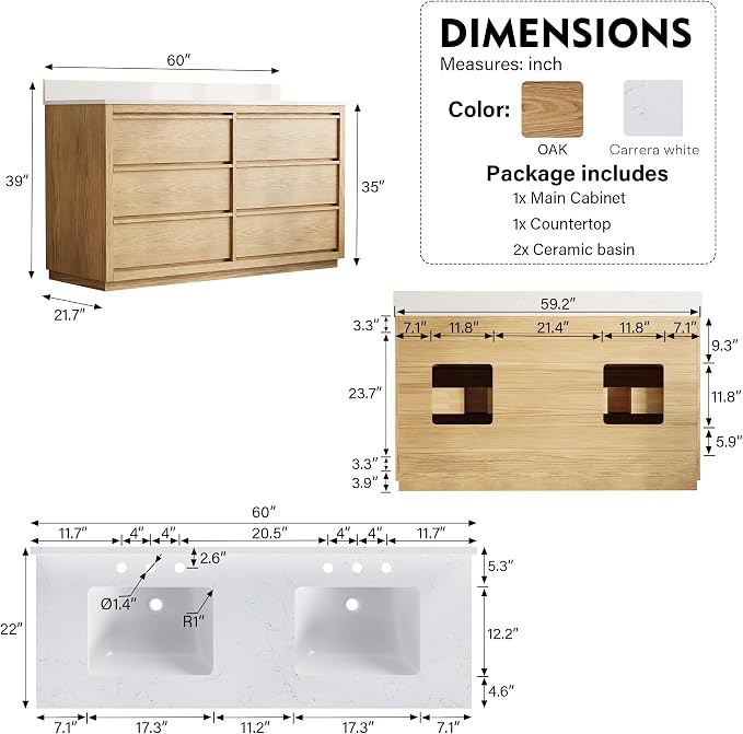 WELLFOR 60" Bathroom Vanity - Image 2