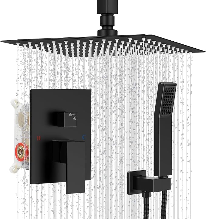 Ceiling Mount Shower Faucet Set Square Showerhead Bathroom Rainfall Shower by IUERASD