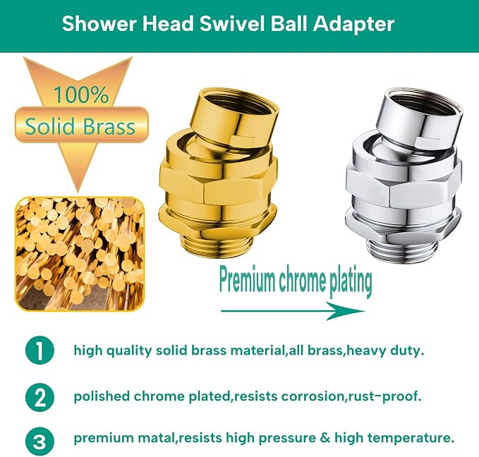 Heavy Duty Shower Head Swivel Ball Adapter, Solid Brass Shower Head Swivel - Image 3