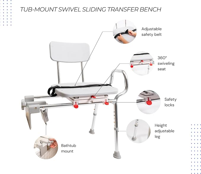 Eagle Health Supplies Tub-Mount Sliding Shower Chair Tub Transfer Bench - Image 8