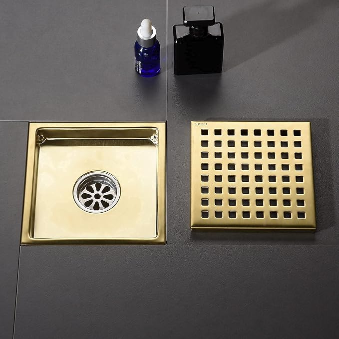 Square Shower Floor Drain Brushed Gold 6 Inch，Grille - Image 4