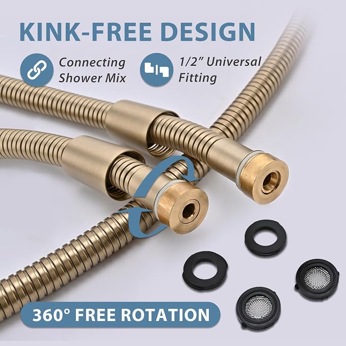 Gold Shower Hose Extra Long 69 Inches 304 Stainless Steel Handheld Shower Head - Image 2