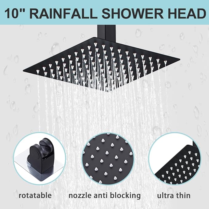 10 Inch Shower Faucet Set Ceiling Mount, High Pressure Rainfall Shower System - Image 3