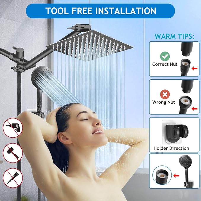 Shower Head Combo, 8 Inch High Pressure Rain - Image 6