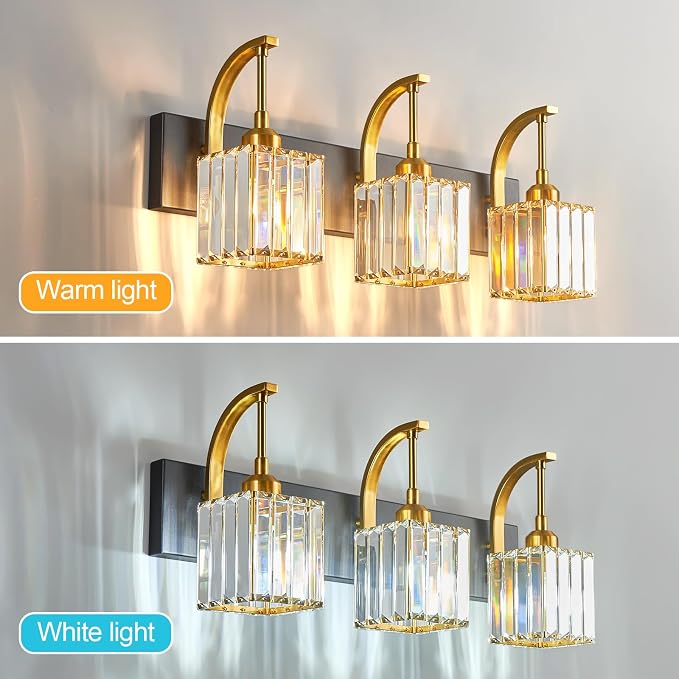 Crystal Vanity Lights 3-Light Black Gold Bathroom Vanity Lights Modern Crystal - Image 2