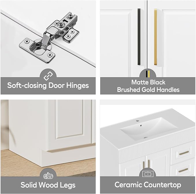 36" Bathroom Vanity with Sink, Freestanding Bathroom Vanity with Integrated - Image 4