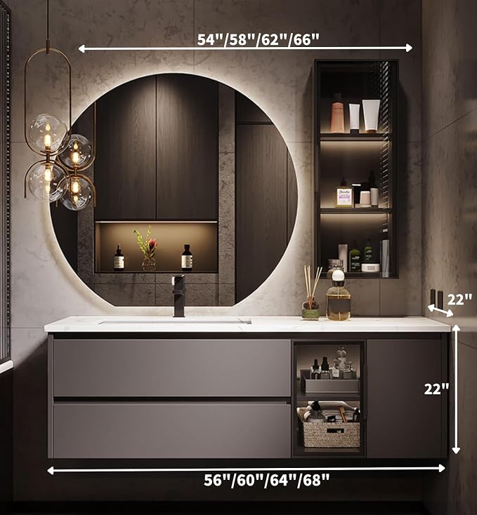 60" Bathroom Vanity with Sink, Modern Bathroom Vanity Include LED Smart Round - Image 2