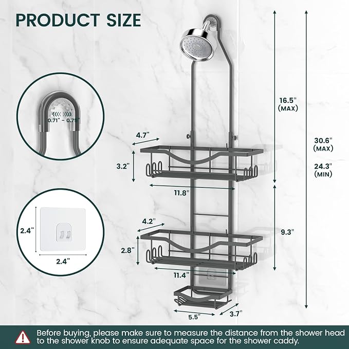 REINHARDT Shower Caddy Hanging Adjustable, Extended Length Rustproof Shower - Image 6